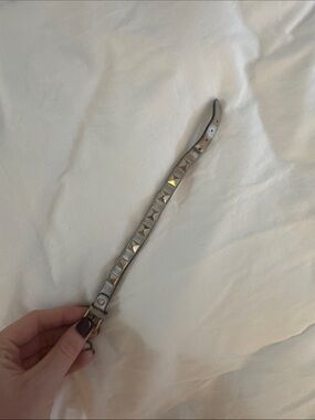 Valentino Metallic Silver Pyramid-Stud Leather Bracelet